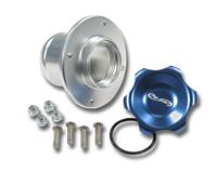 C73-757-H2 - 2 in. BLUE CAP W/ ALUMINUM REMOTE MOUNT BUNG, 2 in. HOSE