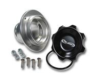 C73-775-H2 - 2-3/4 in. BLACK CAP W/ ALUMINUM REMOTE MOUNT BUNG, 2 in. HOSE